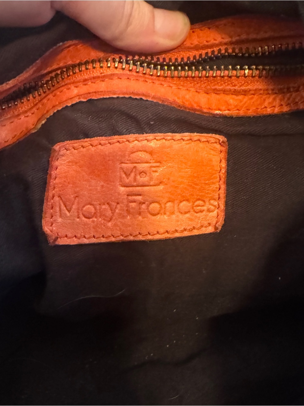 Mary Frances Orange Leather Handbag Woven Patchwork Satchel Purse Boho - Picture 7 of 10